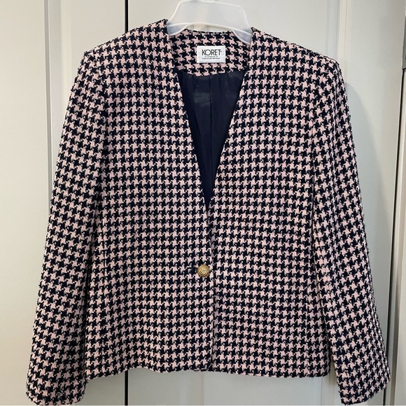 Koret Women’s Jacket Hounds Tooth Pink Black Gently Worn Size 8 Lined - Picture 6 of 8